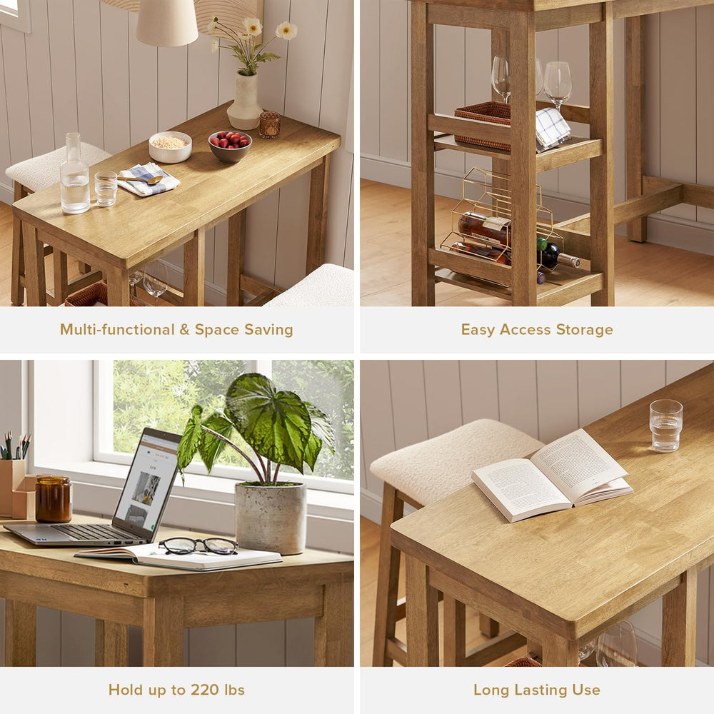 mopio Kelly Counter Table Set, 3 Piece, 2 Stools, Solid Wood