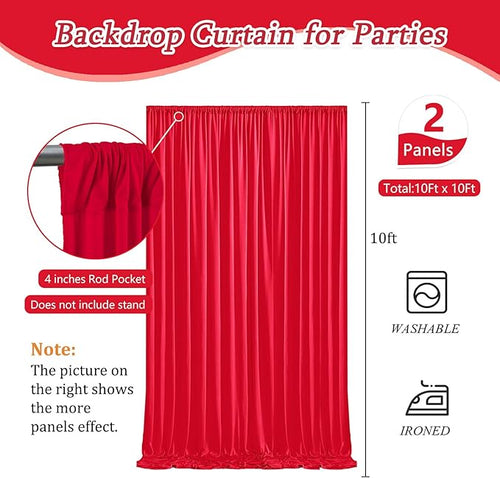 10 x 10 Feet Red Backdrop Curtain for Partie, Background Curtains for Photoshoot, Birthday, Wedding, Halloween, Thanksgiving, Christmas Day, New Year Party Decorations 5Ft x 10Ft, 2 Panels