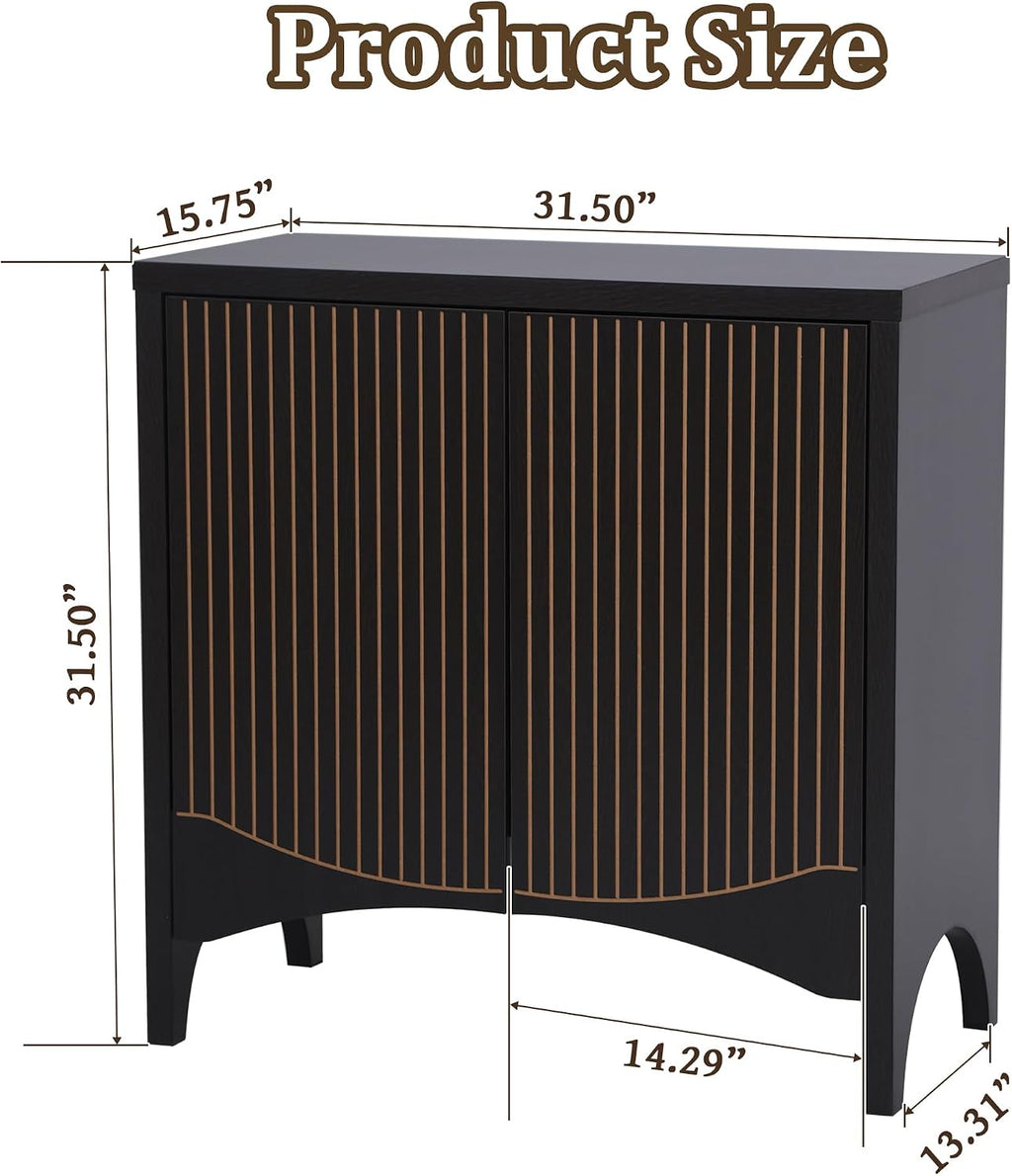 FurSch Fluted Sideboard Cabinet with Storage,Buffet Cabinet with Adjustable Shelves,Accent Storage Cabinets with Carved Arc Door Kitchen Dining Living Room (Arch Black, 2 Doors)