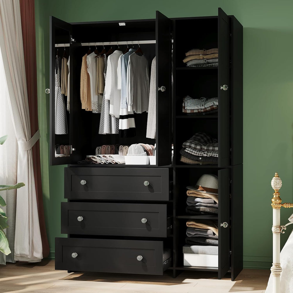 VOWNER 71" H Armoire Wardrobe Closet with 3 Drawers and Mirror