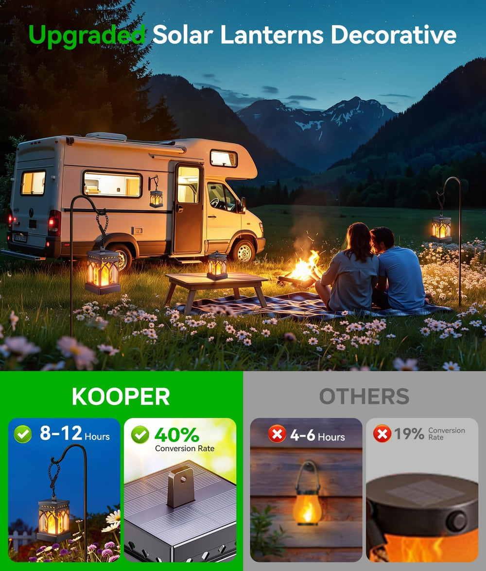KOOPER 4 Pack Solar Lanterns Outdoor, Flickering Flame Halloween Decor