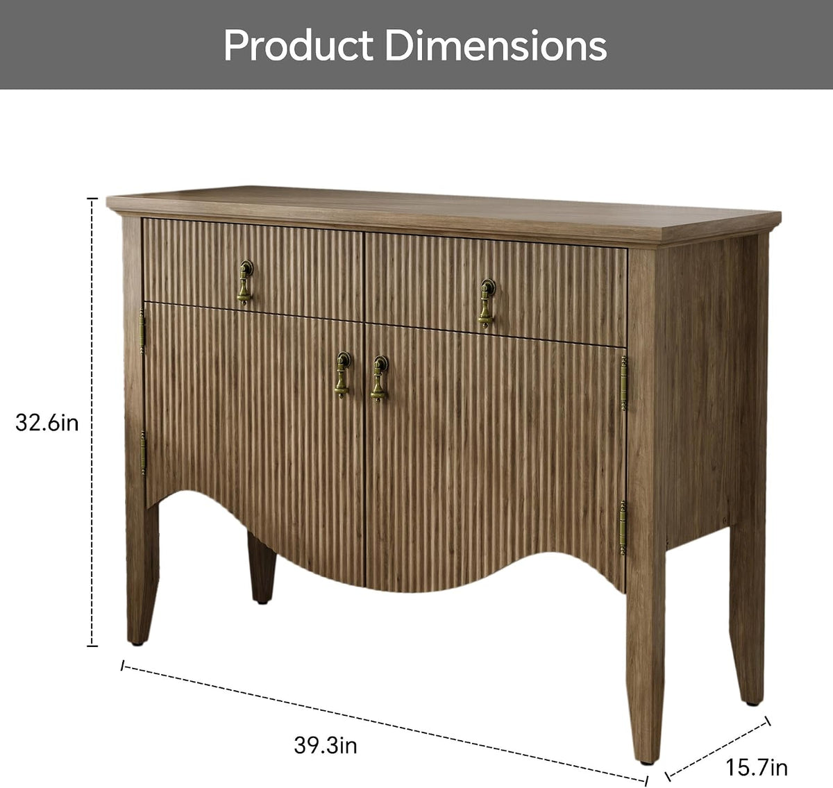 fusunbao 40" fluted buffet storage cabinet, sideboard credenza,light shown in use
