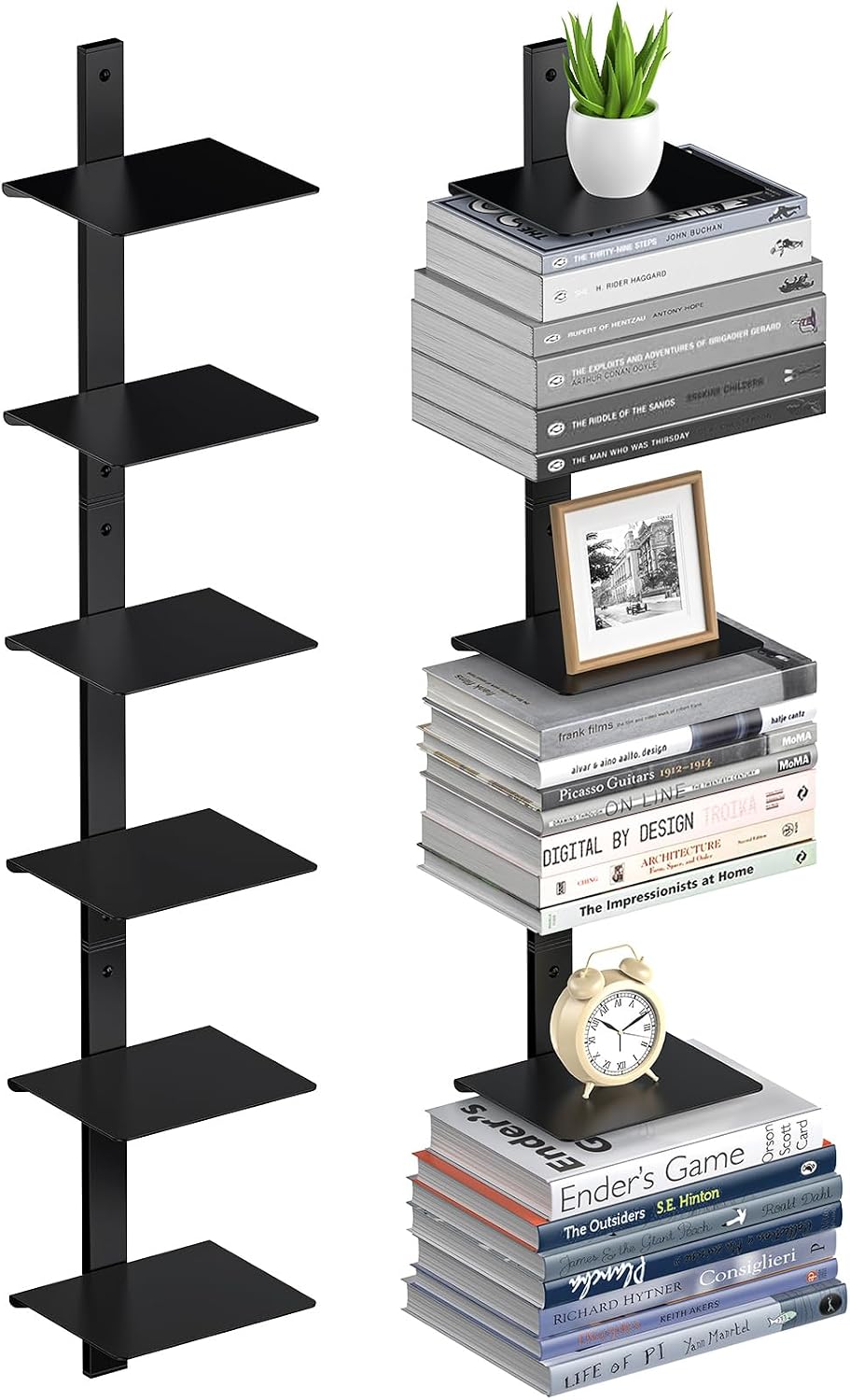 Floating Book Shelves for Wall, 6 Tier Invisible Floating Bookshelf, Vertical...