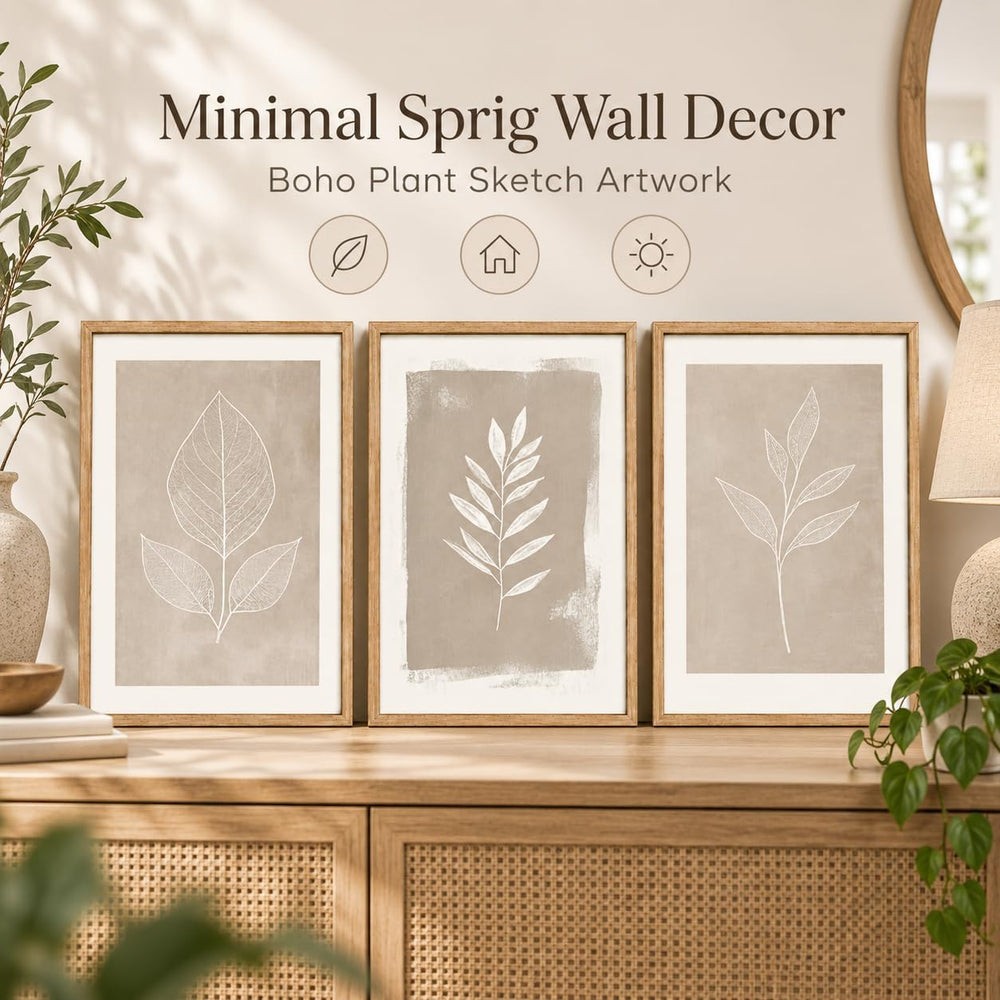 Framed 3pcs Boho Neutral Leaf Canvas Wall Art 16X24 Inch