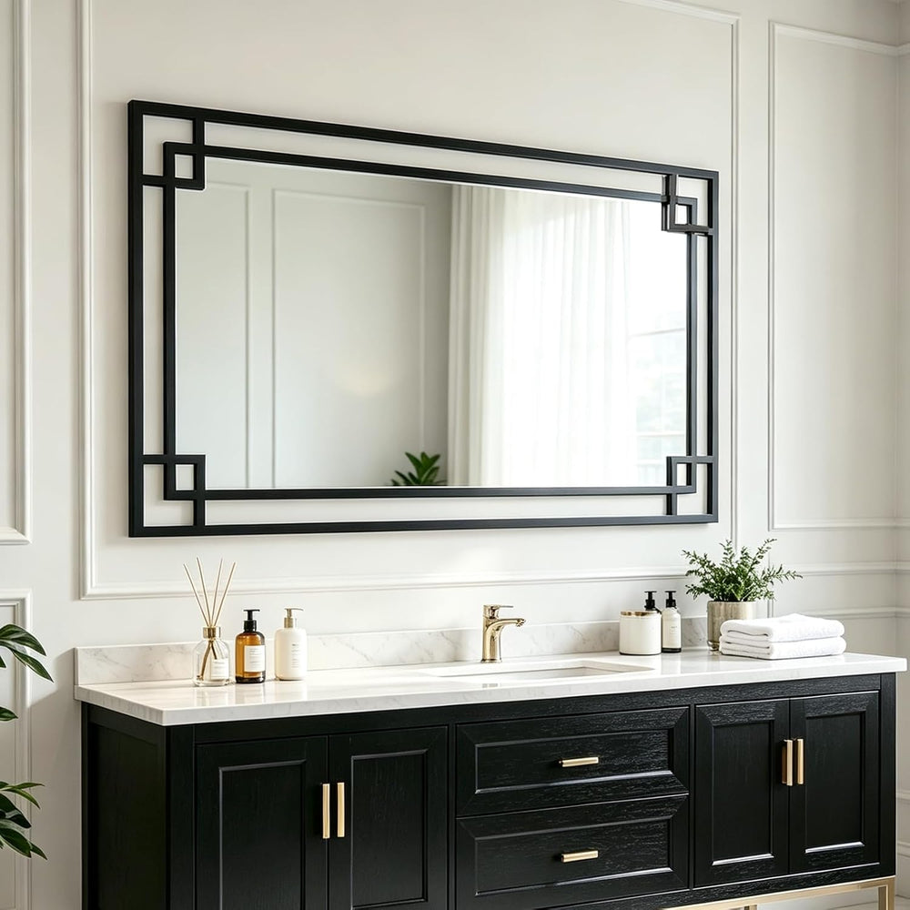 Chende 59''x30'' Large Rectangular Black Mirror for Decor wit...