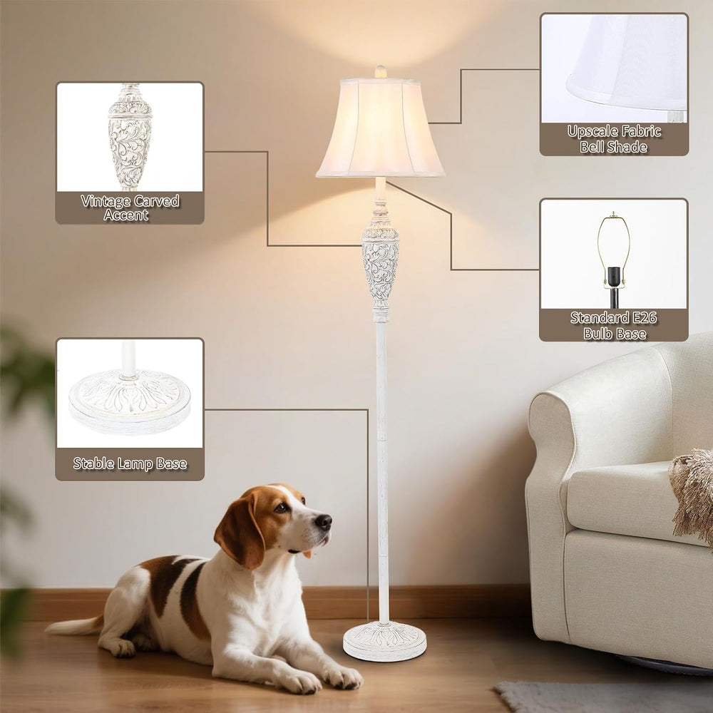 Sheetea 65’’ Floor Lamp for Living Room, Vintage Standing Lamp, White