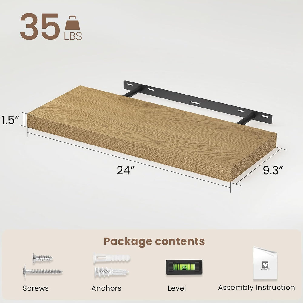 Vivelove Floating Shelves 9 inch Deep 24”Long Set of 2, Oak