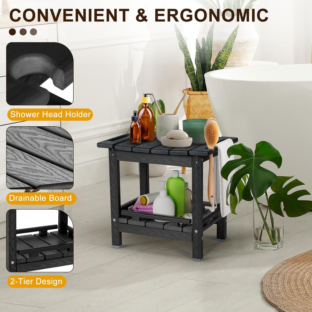 NALONE Shower Bench, HDPE Shower Stool for Shaving Legs with Handle (Black)