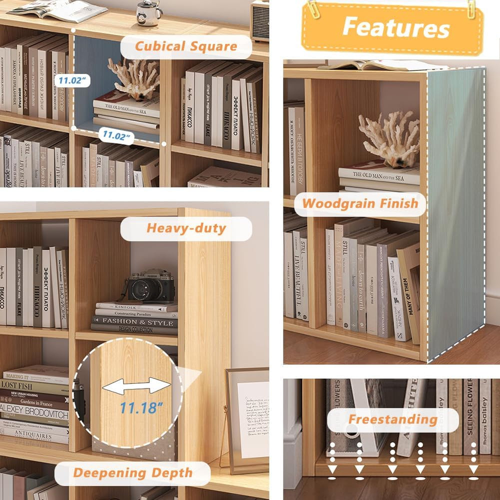 NELYE 8 Cube Organizer Bookcase Oak Open Shelf