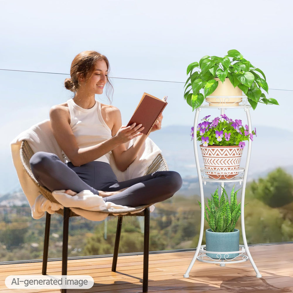 LASZOLA 3 Tiers Metal Corner Plant Flower Stand Tall Indoor Outdoor, White