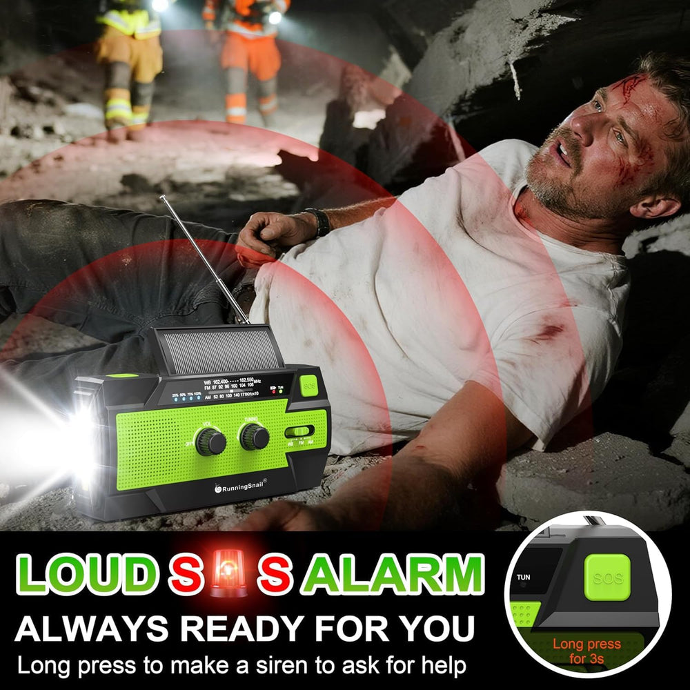 RunningSnail Emergency Crank Radio with 3-Mode Flashlight & Reading Lamp
