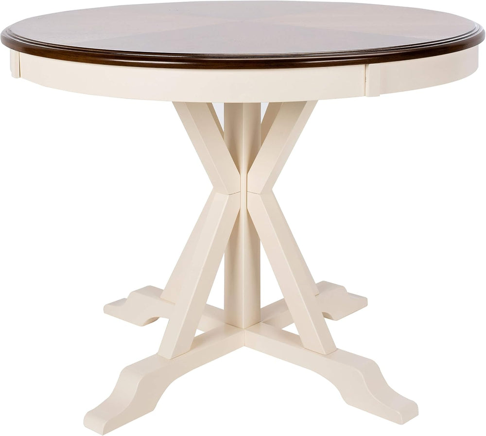 SAFAVIEH Shay Wood Dining Table, Farmhouse White/Natural Acacia DNS9205A