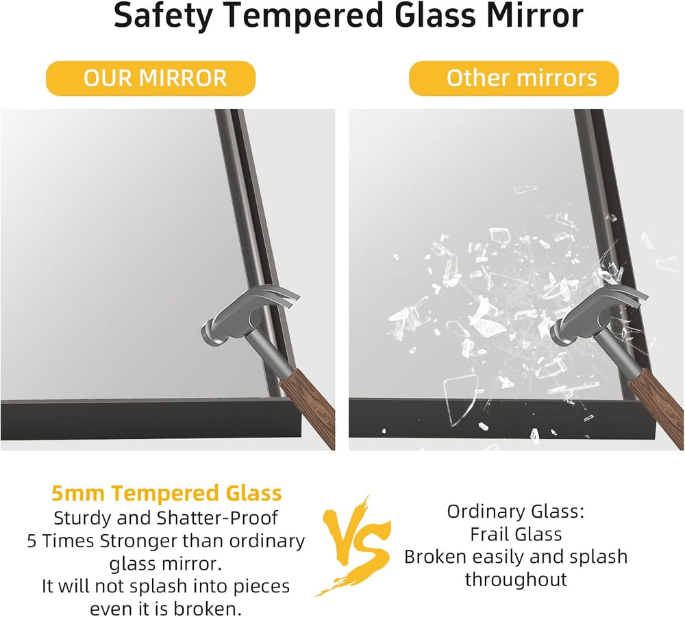 22x30 Inch Black Bathroom Mirror, Rectangular Vanity Mirror