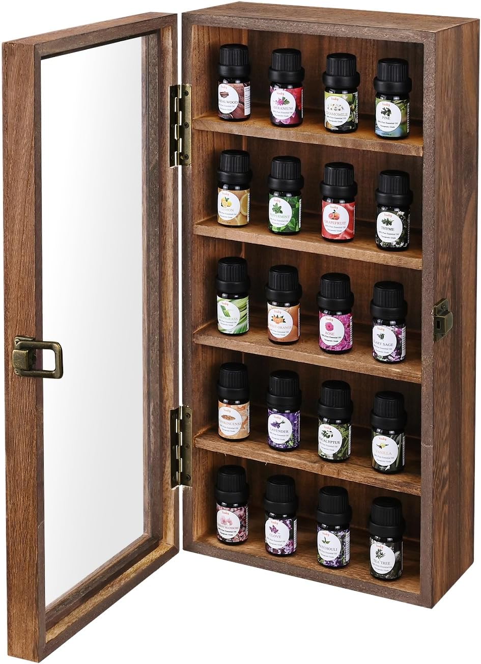 Ikee Design Wood 5 Shelf Wall-Mounted Case Display,Tempered Glass Door