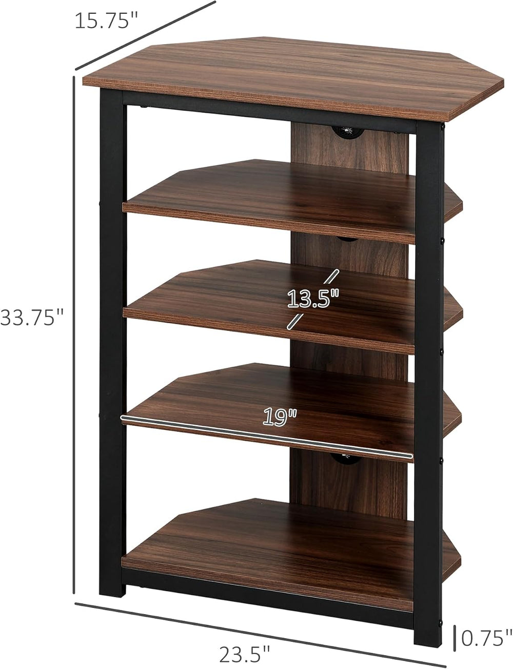 HOMCOM Media Stand with 4-Tier Audio Rack, AV Media Corner Shelf, Brown
