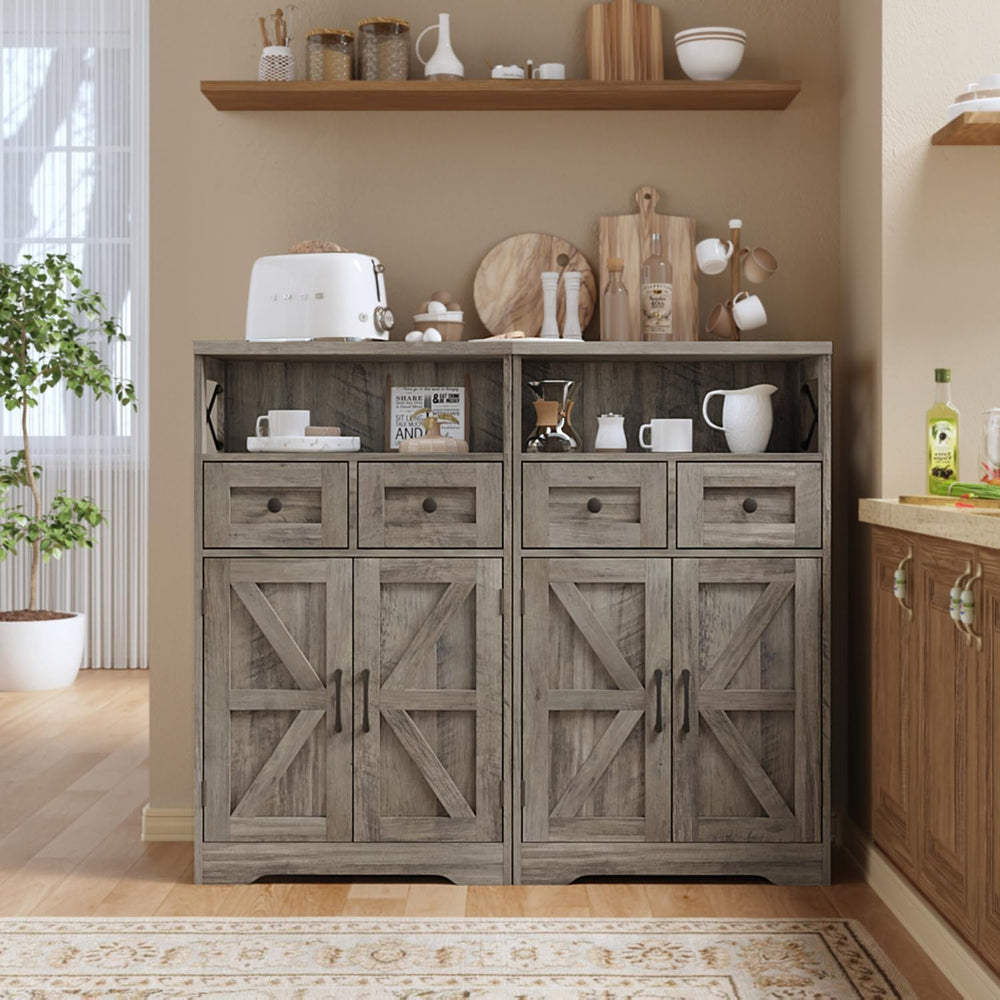 Befrases Farmhouse Storage Cabinet with Drawers and Shelf, Freestanding Kitch...