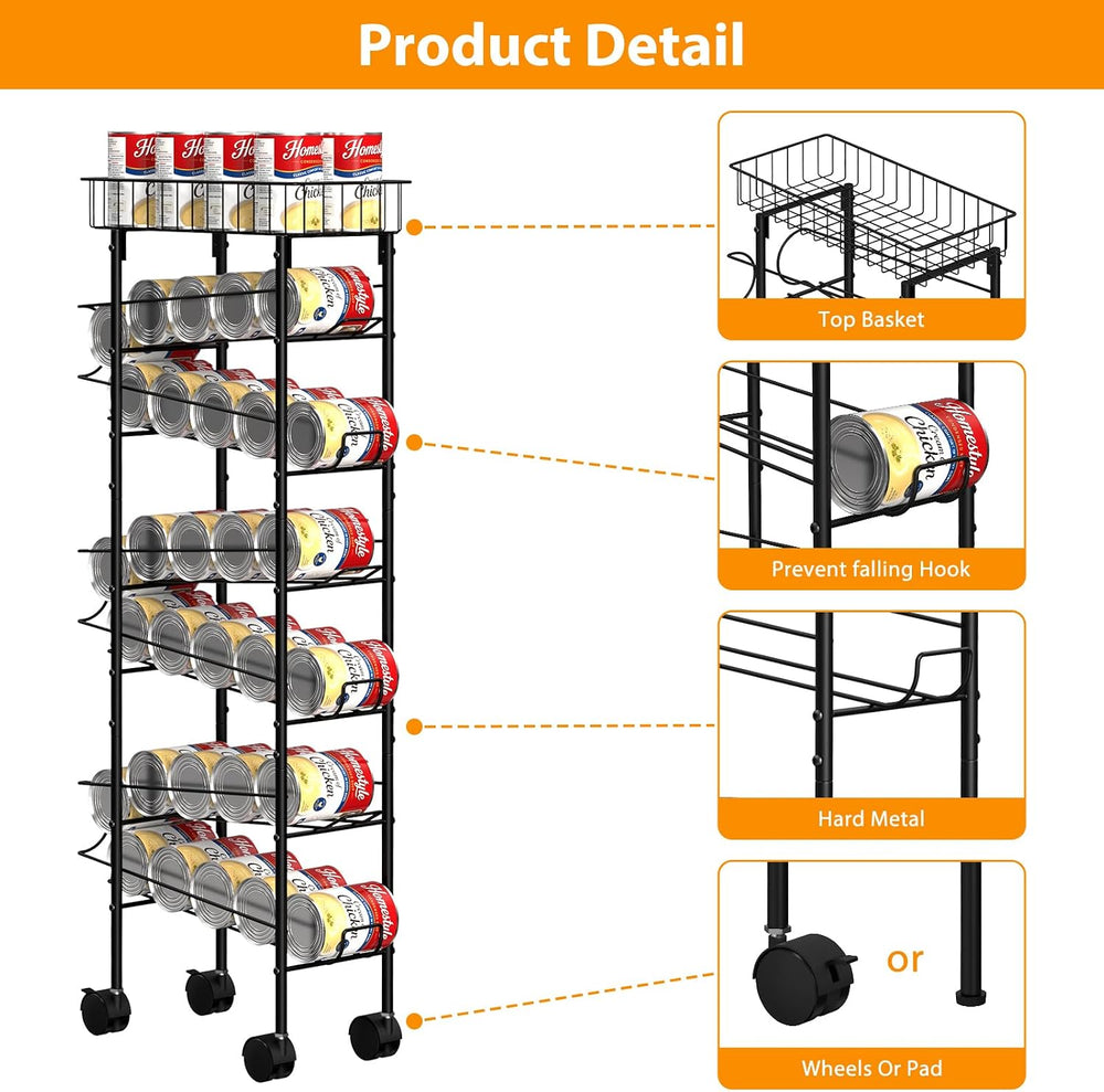 Slim Can Organizer Rack, Iron Narrow Soda Dispenser Holder with Wheels