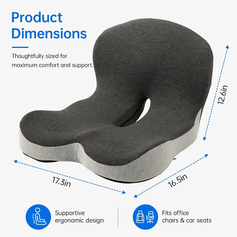 Memory Foam Seat Cushion with Lumbar Support for Office Chair and Car