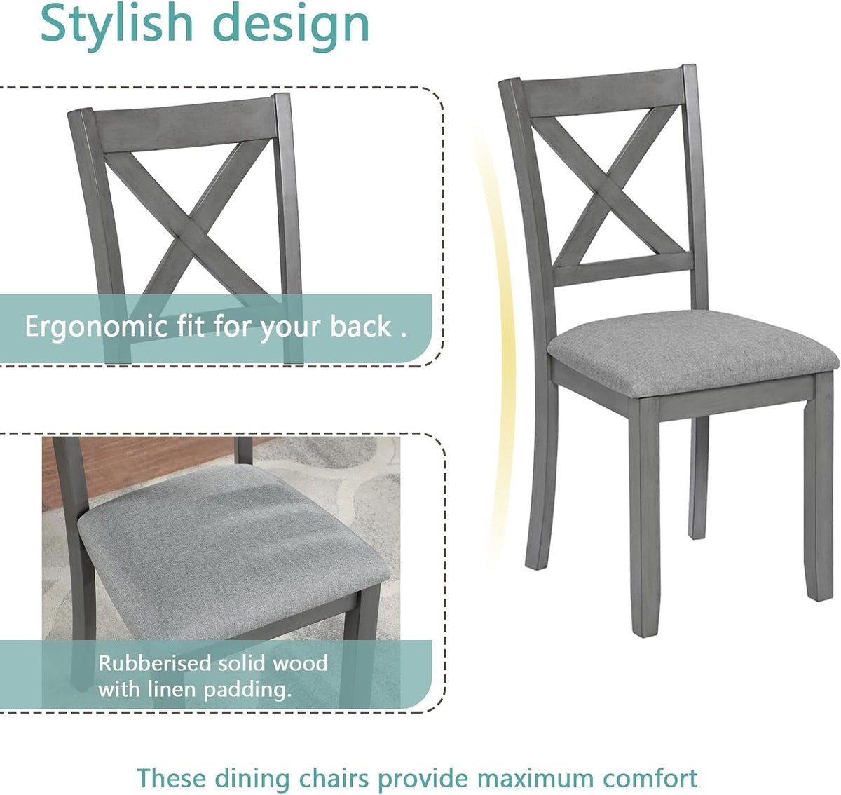 harper & bright designs modern 5-piece wooden dining showing dimensions