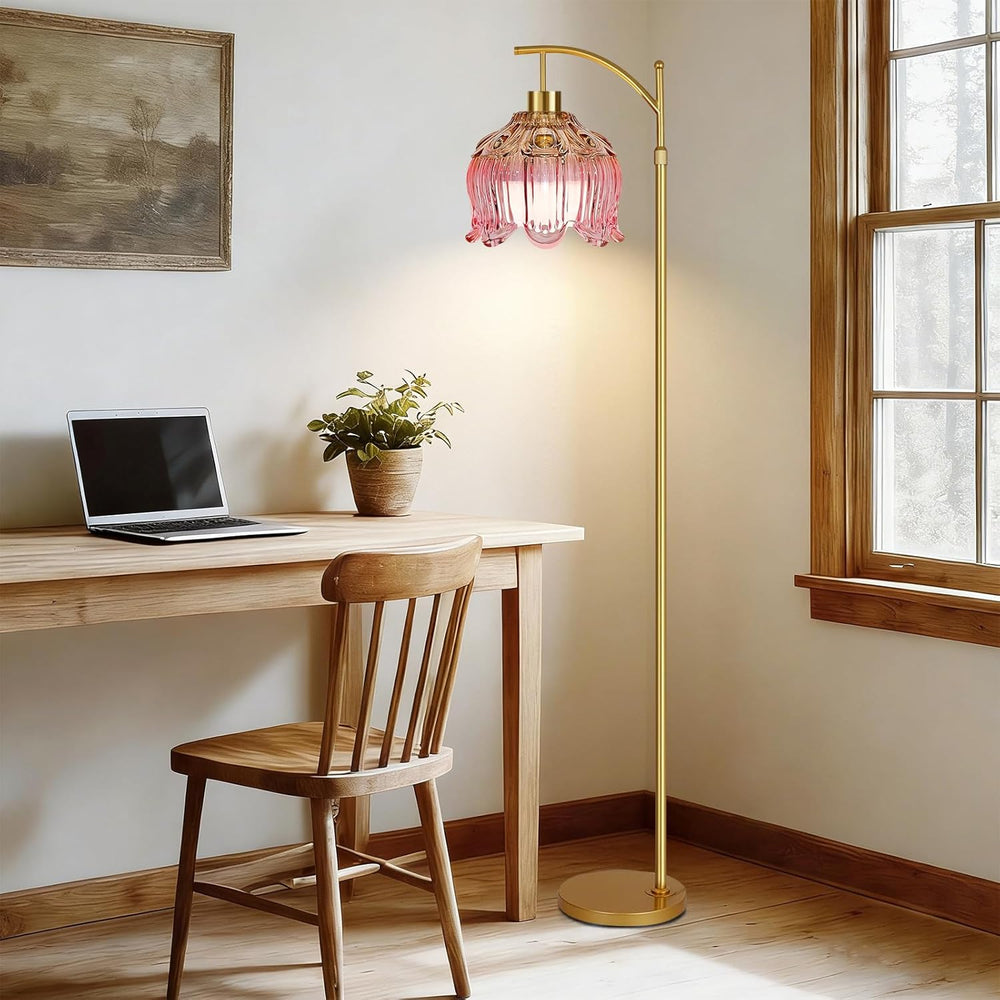 QIYIZM Pink Floor Lamp for Living Room,Bedroom,Glass Gold Dimmable Standing L...