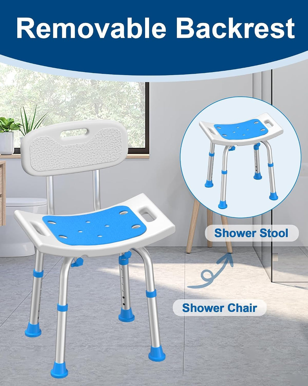 HOMLAND Shower Chair for Inside Shower with Removable Back, Aluminum Frame