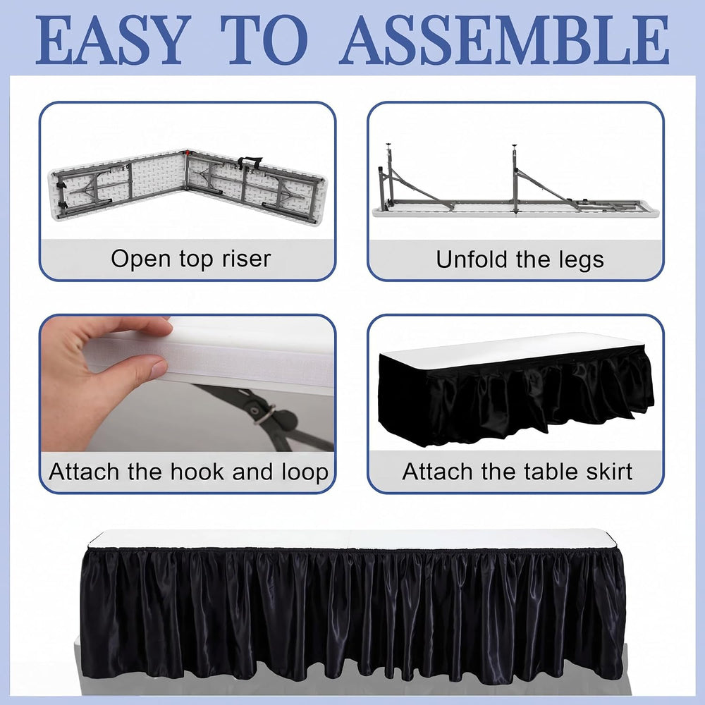 Vercraft Portable Bar Top Riser Tables with Skirt, Black Skirt, 6 ft, White