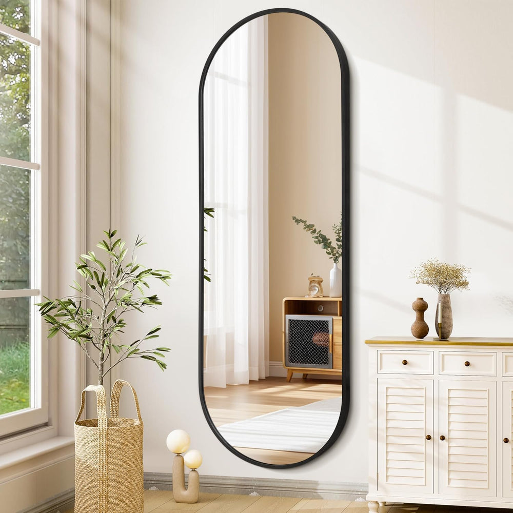JJUUYOU Bathroom Wall Full Length Mirrors for Wall Oval Mirror Black Metal Fr...