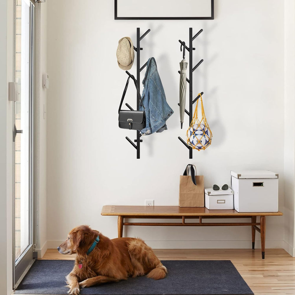 GAWAMAY Vertical Coat Rack Wall Mount Set of 2, Black Modern Metal Coat Hangi...