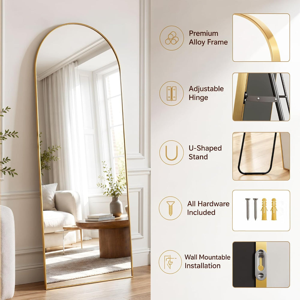 Antok Full Length Mirror, 58"x19" Floor Mirror with Stand, Gold, Ar...