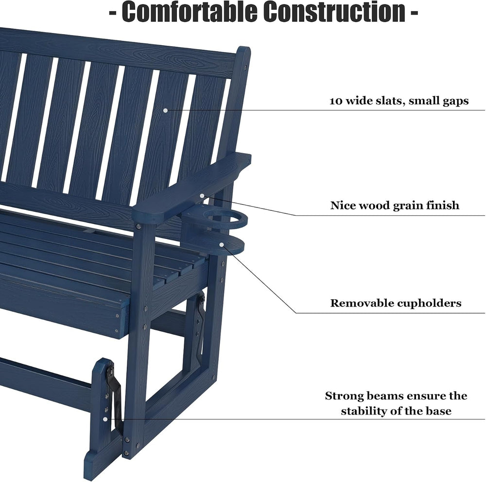 Poly Lumber Patio Glider, HIPS Material Weather-Resistant Swing Bench for Out...