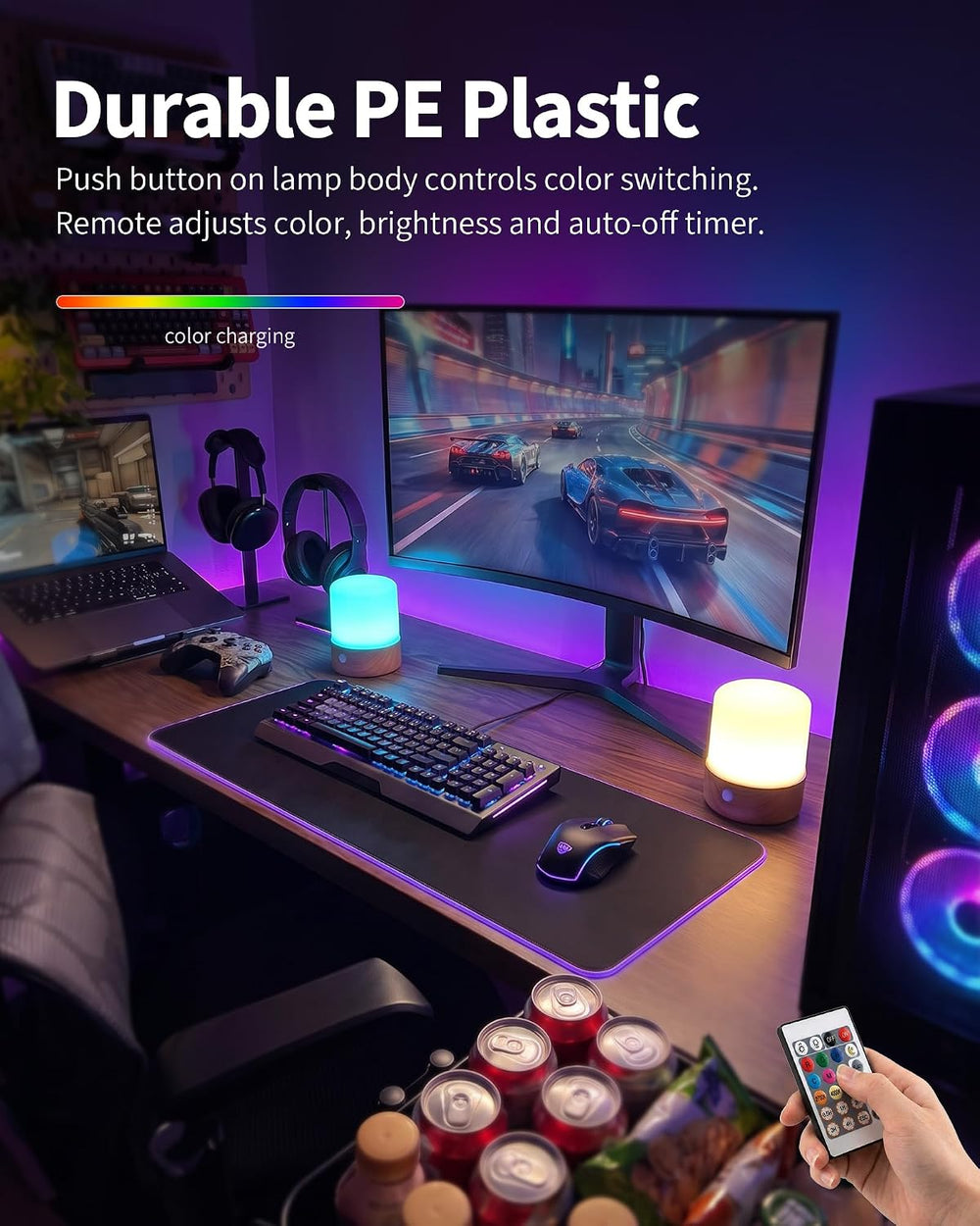 KDG Cordless RGB H3.5 Small Table Lamps Set of 2, Magnetic Base Light Bulb