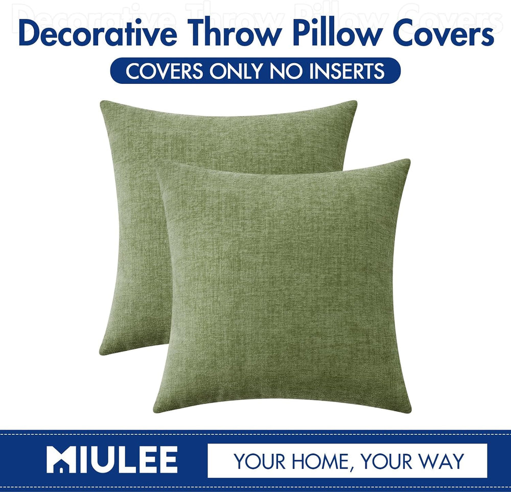 MIULEE Soft Chenille Euro Throw Pillow Covers Sage Green 26x26 Pack of 2