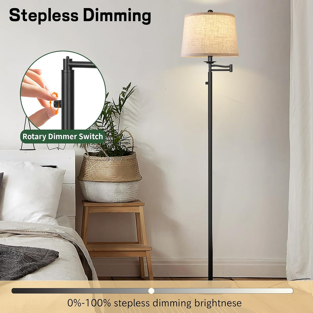 Ruiever Dimmer LED Floor Lamp,Tall Standing Lamp with Swing Arm,Black Lamp wi...