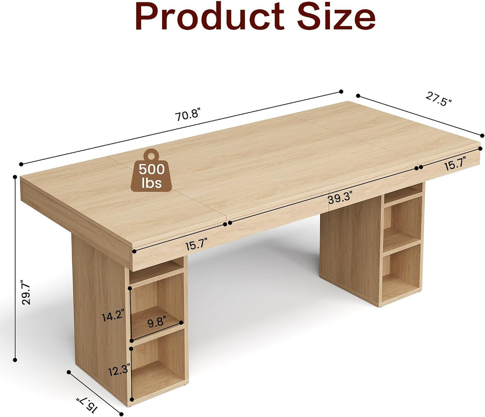 IDEALHOUSE 71” Executive Desk with Cabinet Storage, Farmhouse Home Office Des...