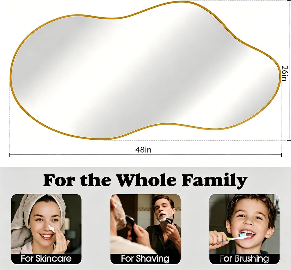 Irregular Asymmetrical Wall Mirror 26x48" with Modern Aluminum Alloy Frame