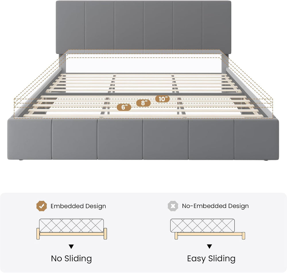 SHA CERLIN King Size Bed Frame, Velvet Upholstered Platform Bed, Grey