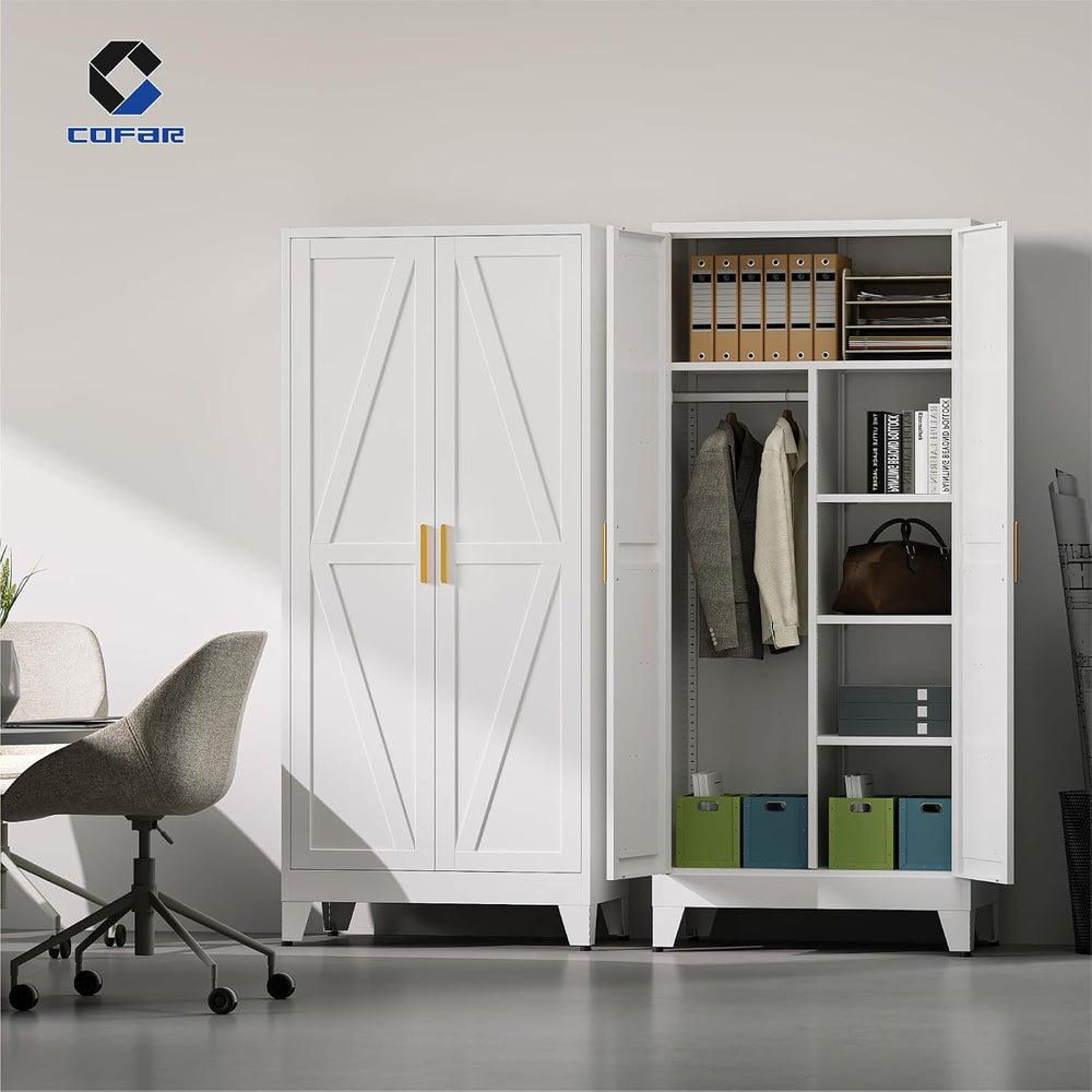 COFaR Metal Wardrobe Closet with Doors, 71'' Tall Steel Bedroom Armoi...