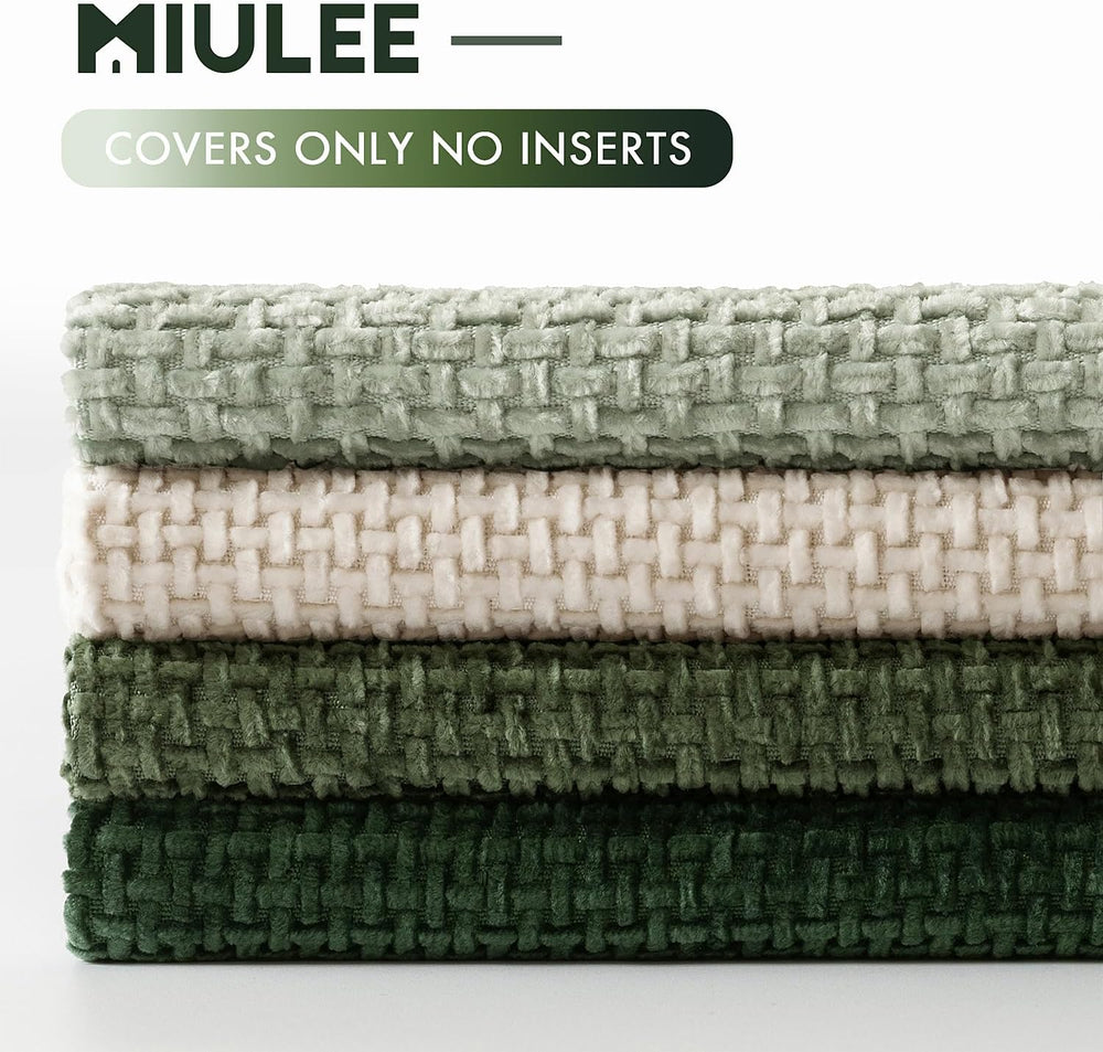 MIULEE Soft Decorative Chenille Pillow Covers Green 18x18 Pack of 4