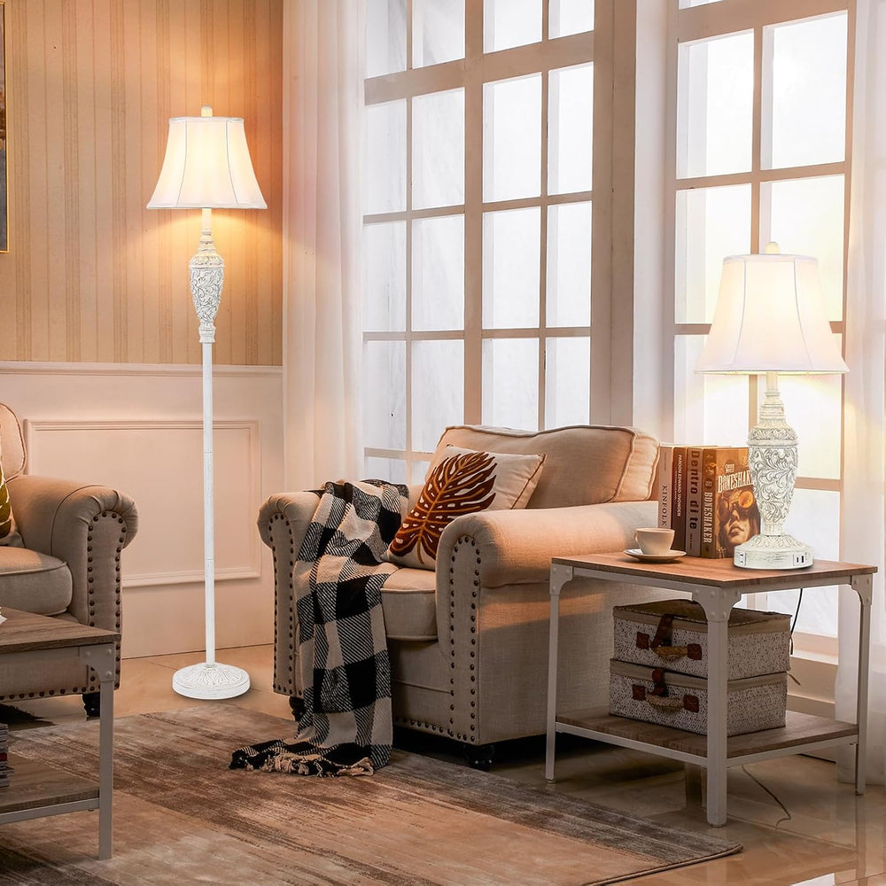 Sheetea 65’’ Floor Lamp for Living Room, Vintage Standing Lamp, White