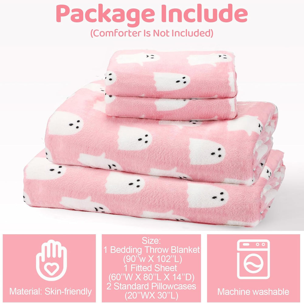 VitalCozy 4 Pcs Queen Halloween Bedding Set with Ghost Pattern