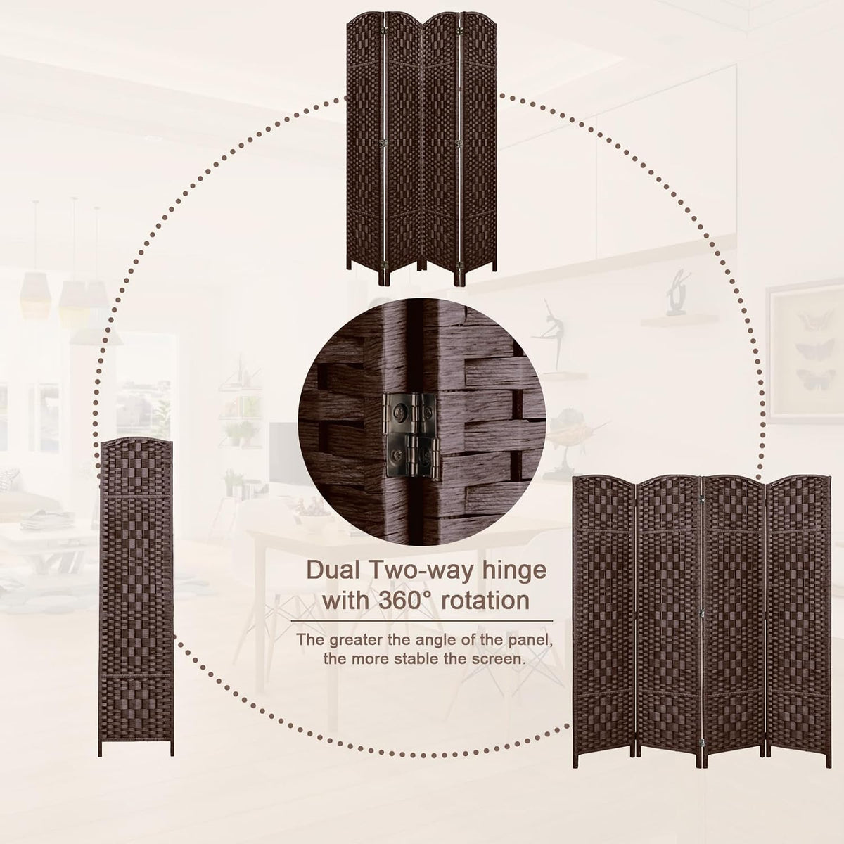 RHF Room Divider Panel,Partition Room Dividers,3Panel Privacy Screen,Brown