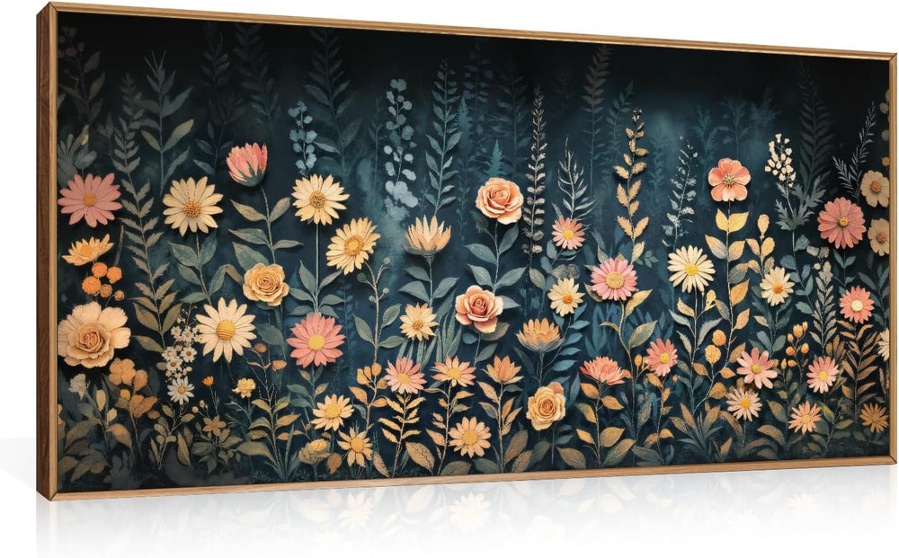 HPNIUB Boho Vintage Moody Dark Wildflowers Framed Wall Art Set -40"x20&q...