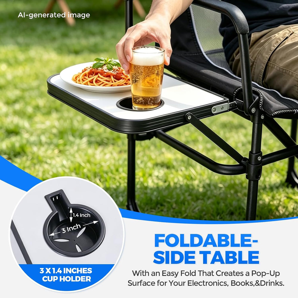 2 Pack Camping Chairs with Side Table & Cup Holder 400 lbs