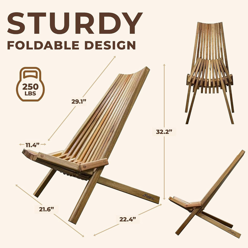 Melino 2PCS Wooden Folding Tamarack Chairs, FSC Certified Acacia Low Profile ...