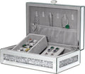 Mirrored Jewelry Box with Lid, Crushed Diamond Bling Jewelry Organizer for Women Girls, Ring Necklace Bracelet Storage Box, Gift Idea