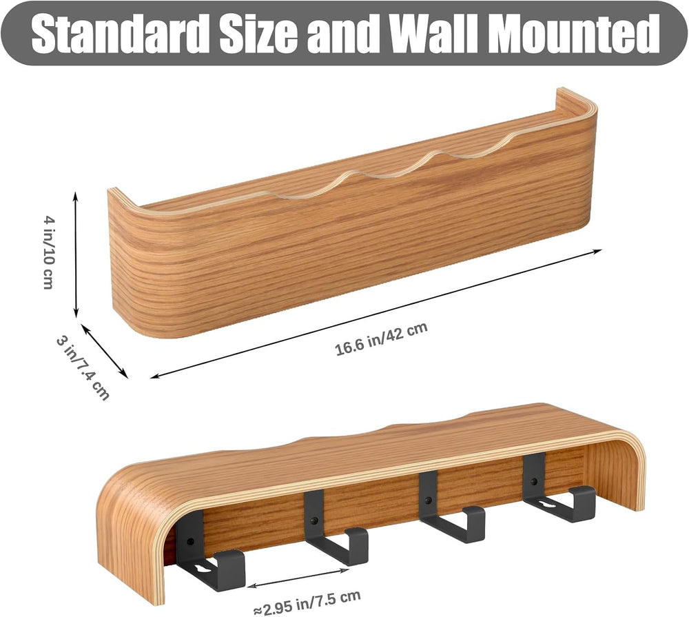 Coat Rack Wall Mount with Shelf 4 Hidden Hooks Modern Wooden Key Holder Entry...