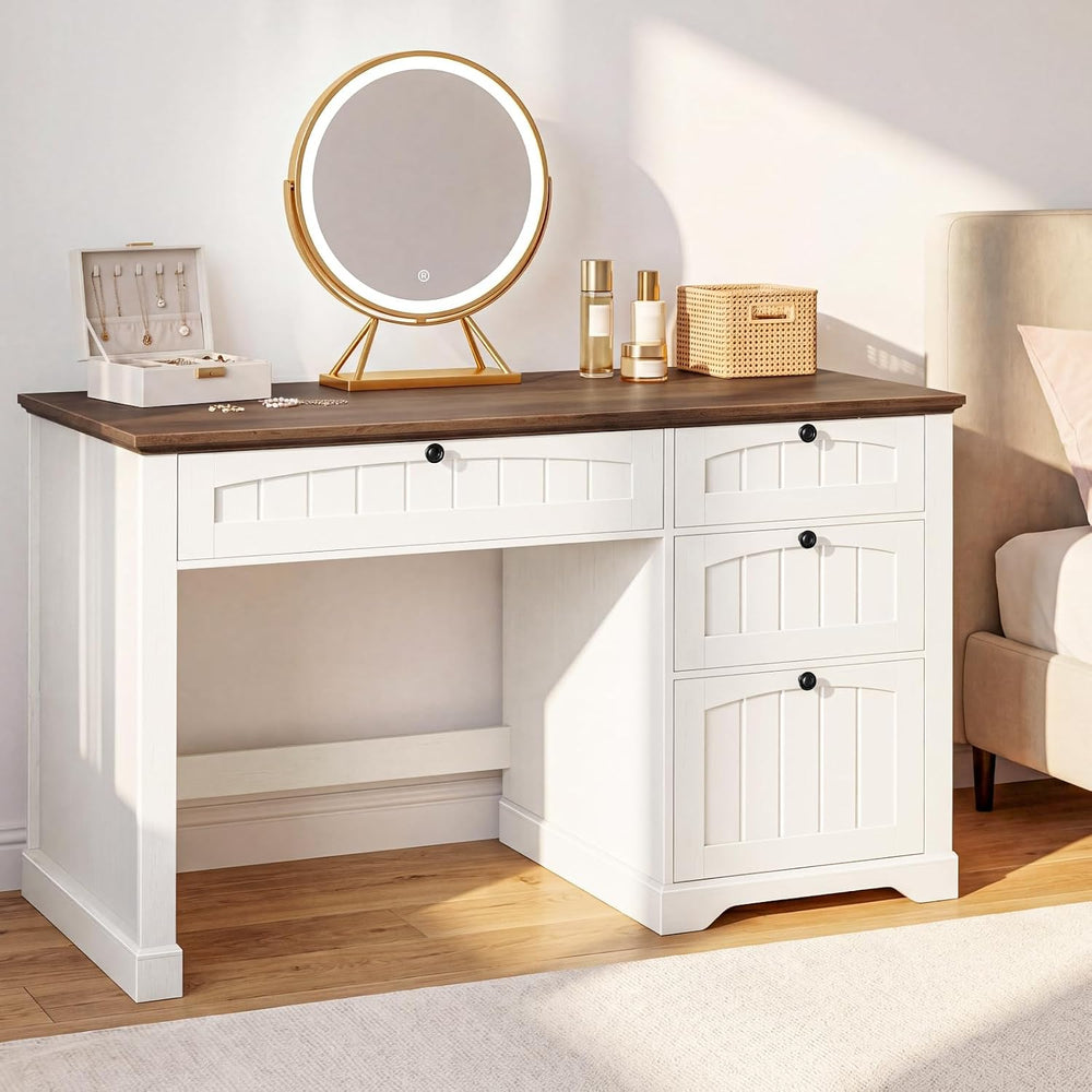 Vabches Farmhouse 47" Executive Desk with 4 Drawers, Unique White