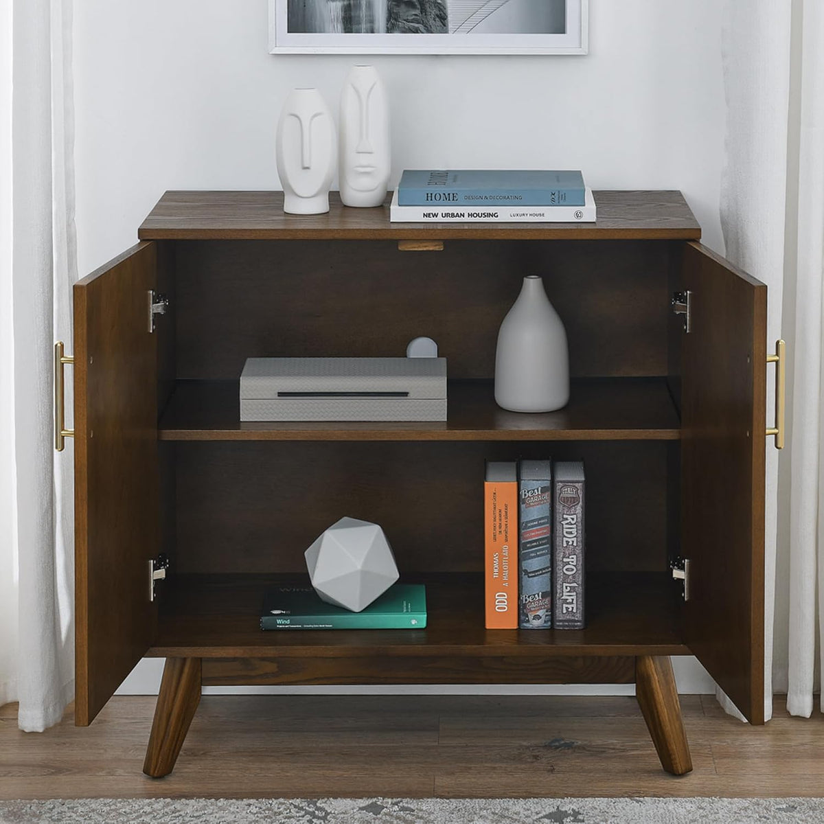 LKTART Small Sideboard Buffet,Mid Century Modern Storage Cabinet with Doors