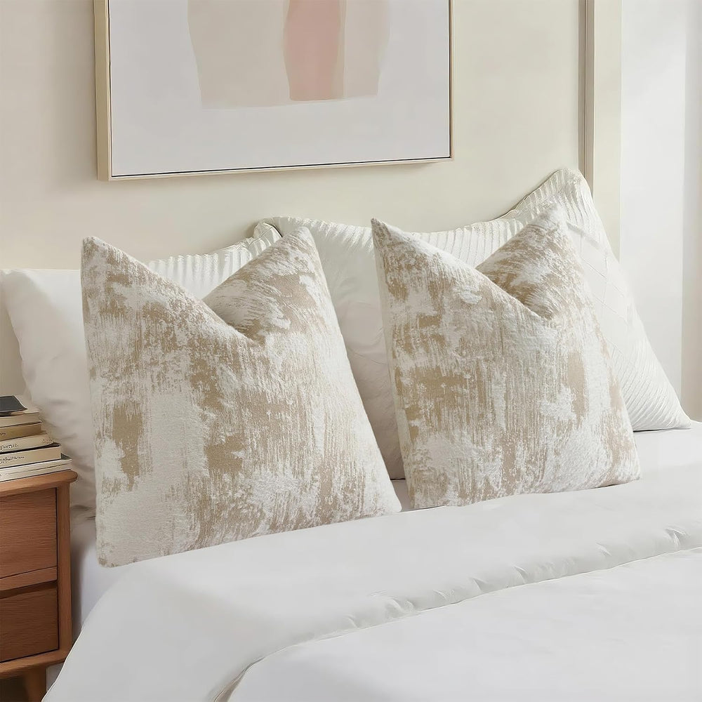 HAUSSY Pack of 2 Faux Cashmere Throw Pillow Covers 18x18 Inch, Brown White