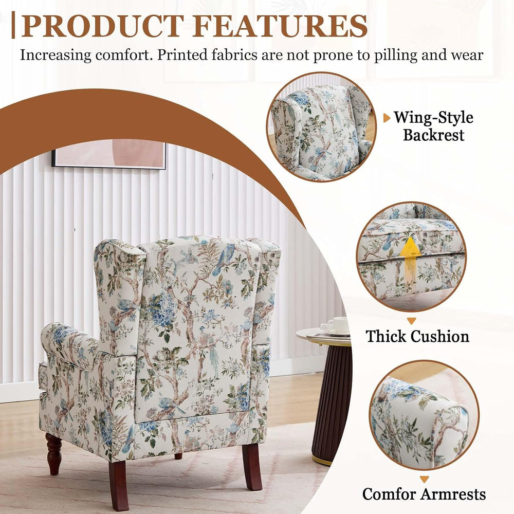 Wingback Chair with Arms for Living Room (Floral Bird, A)